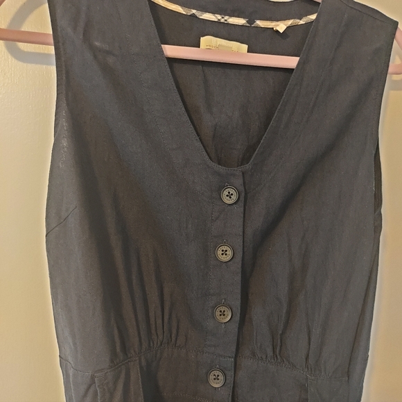 Barbour Linen Cotton Blend Summer Casual Midi Dress Navy Blue Size 8 Buttons - Picture 4 of 14